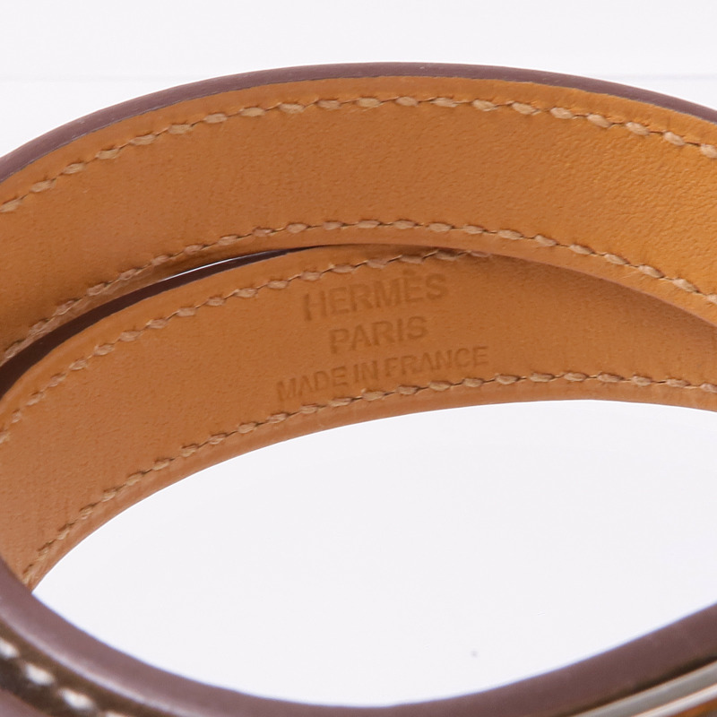 HERMES Swift皮革Kelly Double Tour Bracelet銀扣手帶Etoupe-6
