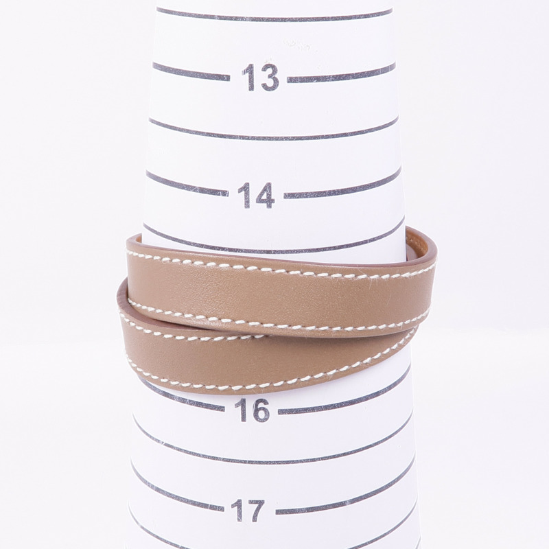 HERMES Swift皮革Kelly Double Tour Bracelet銀扣手帶Etoupe-9