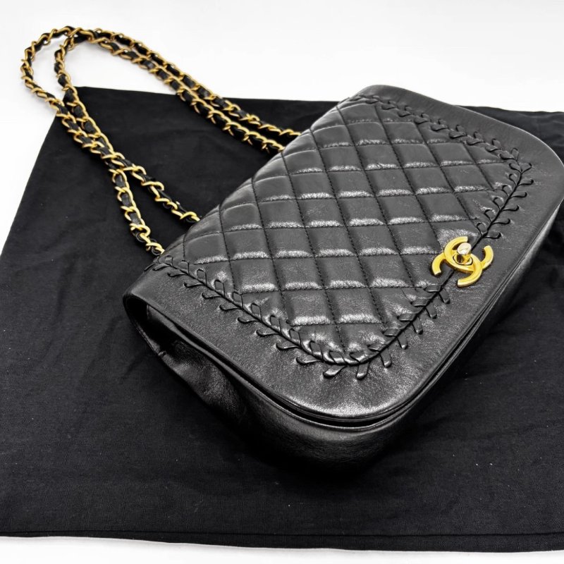 CHANEL 黑金CF滾邊馬鞍肩背斜背包25*17*6.5 98新配件塵袋保卡-4