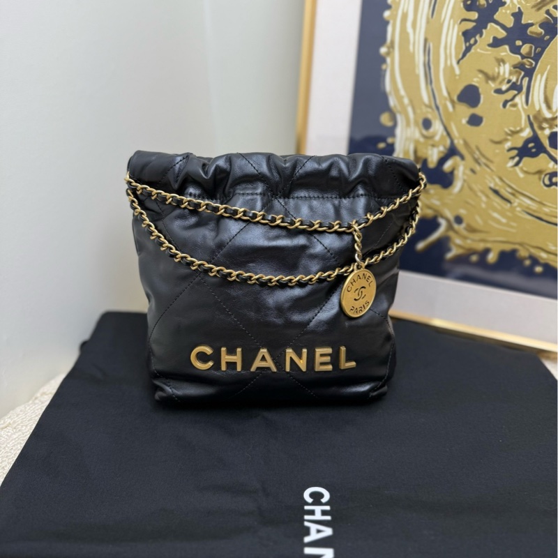 Chanel 香奈兒 22bag mini 黑色金扣 小垃圾袋 購物袋單肩斜挎包-0