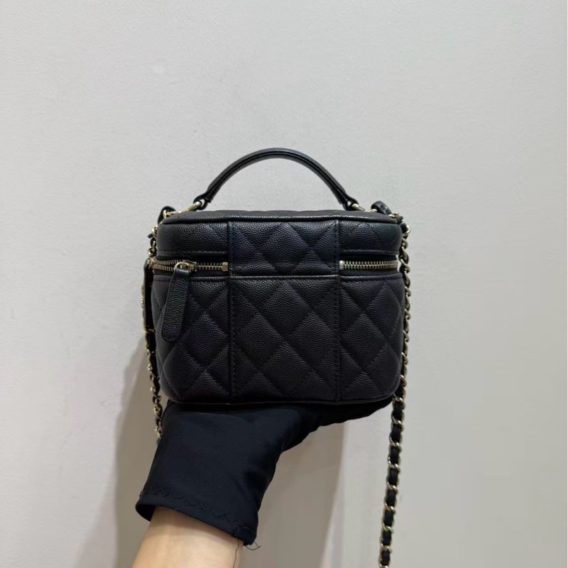 香奈兒Chanel 22S手柄化妝盒子包 芯片款 Jennie同款 黑金荔枝牛皮 內附化妝鏡-2