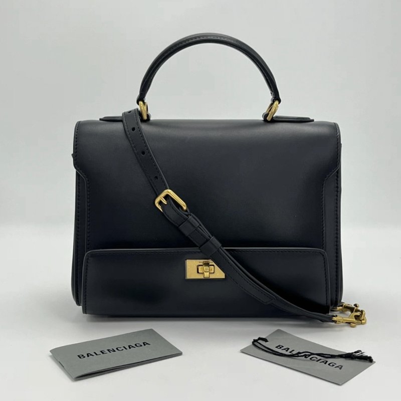 BALENCIAGA Money黑金翻蓋手提肩背斜背包24*17*10 99新配件塵袋-0