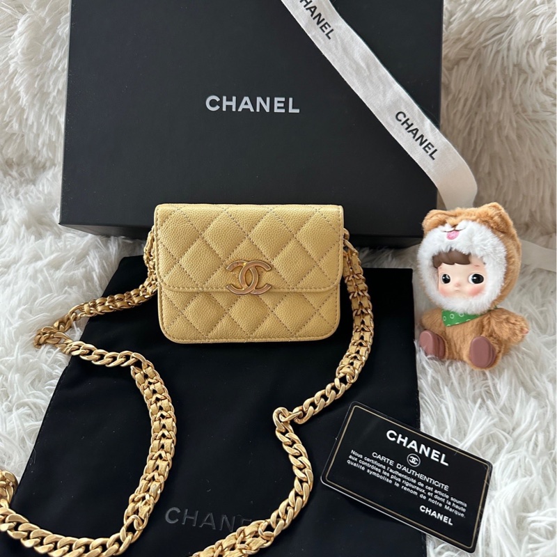 CHANEL香奈兒 22p 小廢包 31開保卡 斜挎 單肩 黃色-0