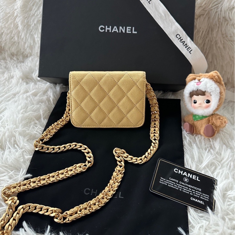 CHANEL香奈兒 22p 小廢包 31開保卡 斜挎 單肩 黃色-1