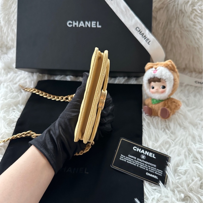 CHANEL香奈兒 22p 小廢包 31開保卡 斜挎 單肩 黃色-2