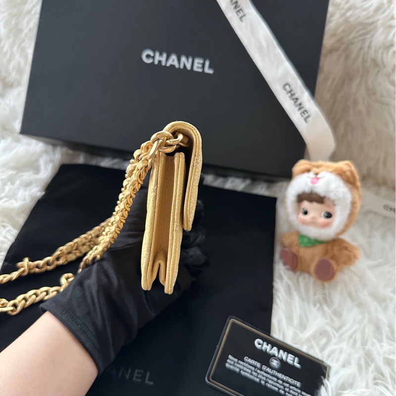 CHANEL香奈兒 22p 小廢包 31開保卡 斜挎 單肩 黃色-3