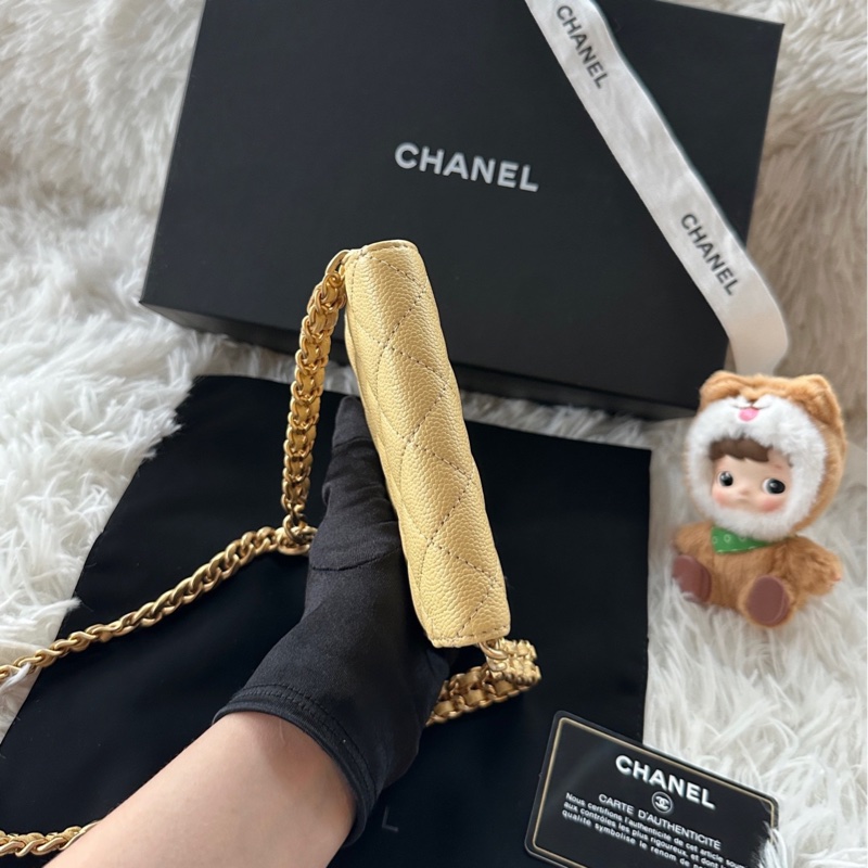 CHANEL香奈兒 22p 小廢包 31開保卡 斜挎 單肩 黃色-4