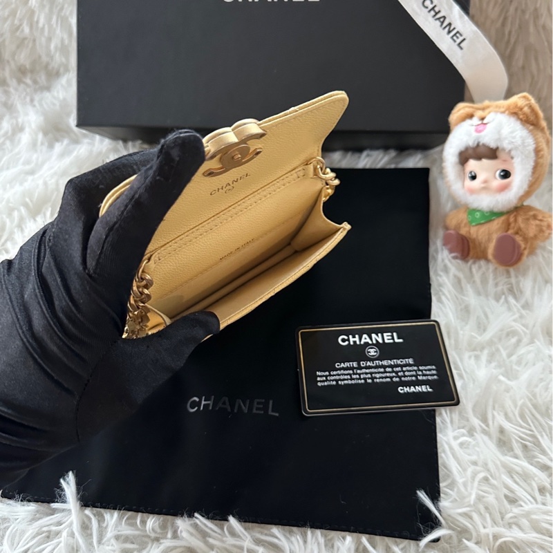 CHANEL香奈兒 22p 小廢包 31開保卡 斜挎 單肩 黃色-5
