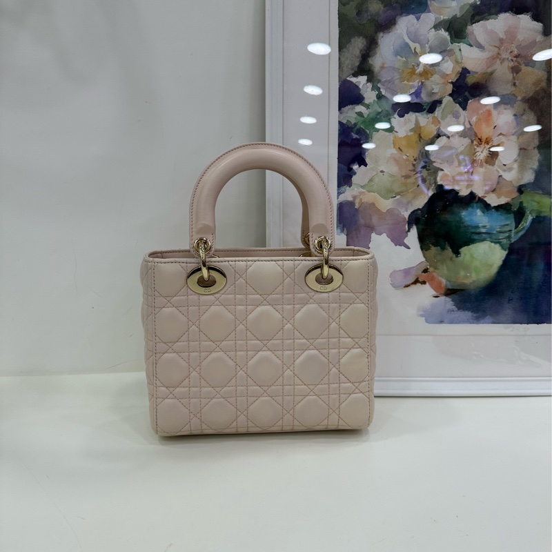 Dior 迪奧 戴妃四格 羊皮 奶茶色 金扣 徽章肩帶 17年編碼-2