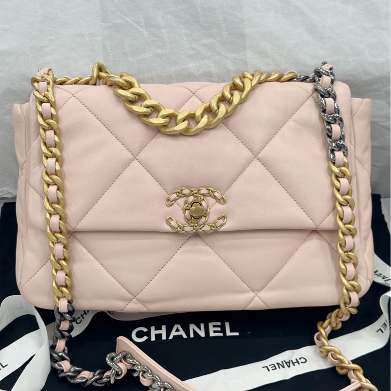 香奈兒 Chanel 19bag 中號 櫻花粉色 奶油粉色單肩斜挎包-0