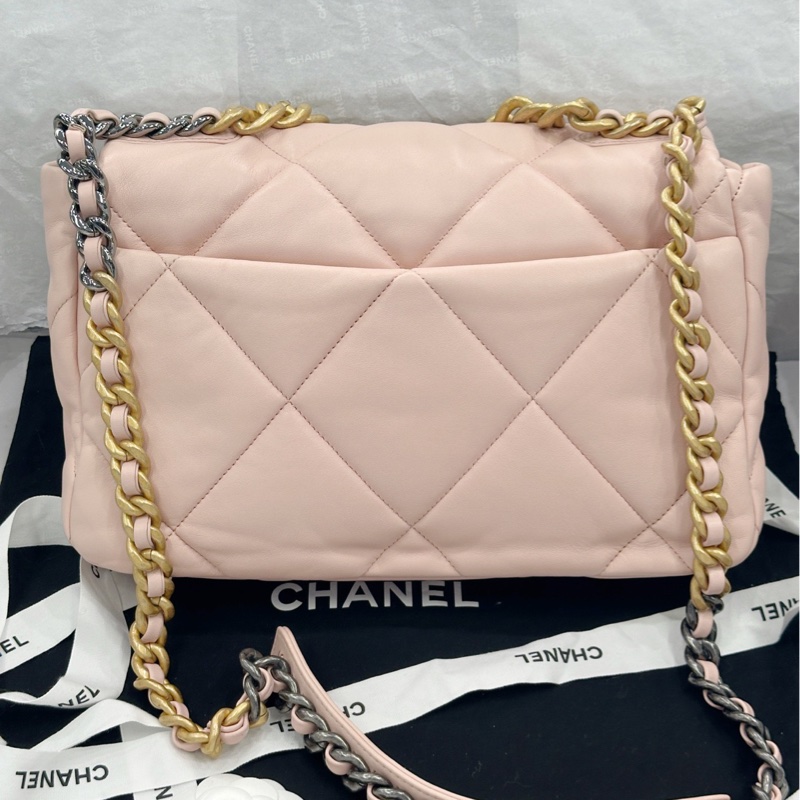 香奈兒 Chanel 19bag 中號 櫻花粉色 奶油粉色單肩斜挎包-2