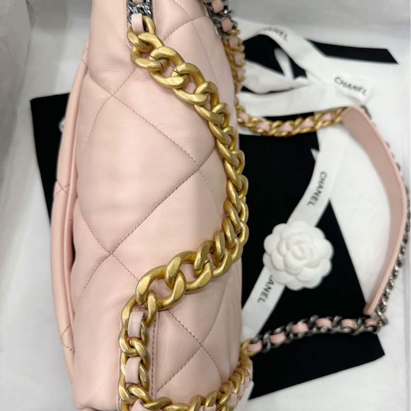 香奈兒 Chanel 19bag 中號 櫻花粉色 奶油粉色單肩斜挎包-3