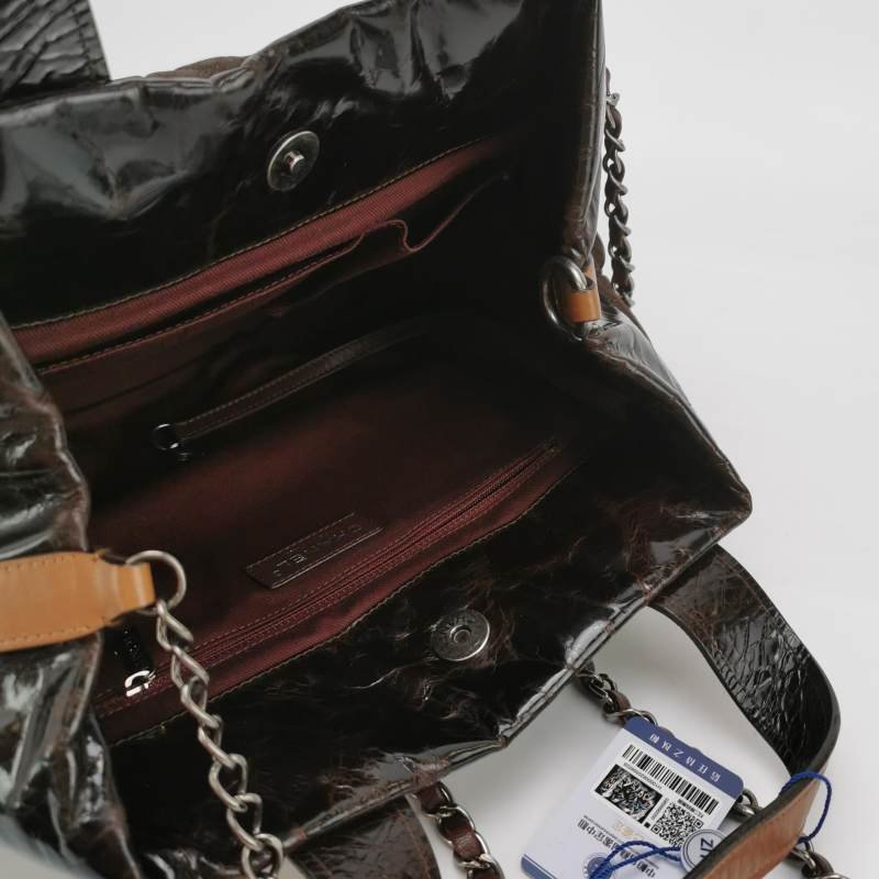 Chanel 牛皮 油蠟皮 磨砂皮 拼色 菱格 絎縫 雙C Logo 單肩包-6
