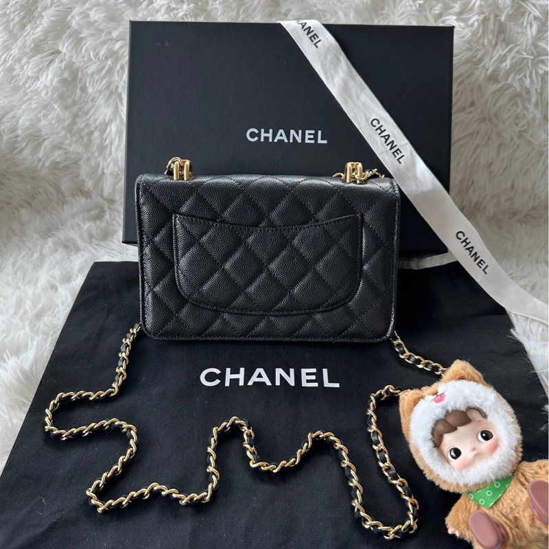 香奈兒 Chanel 22k woc 雙鏈條logo 黑金手提 斜挎 單肩-1