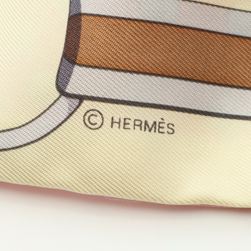 HERMES Twilly GRAND TRALALA 圍巾 絲綢 米色 多色 粉紅色 二手 女士-1
