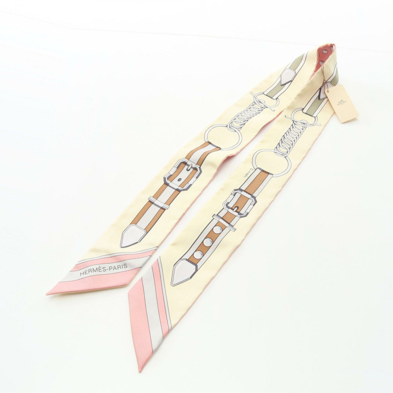 HERMES Twilly GRAND TRALALA 圍巾 絲綢 米色 多色 粉紅色 二手 女士-3