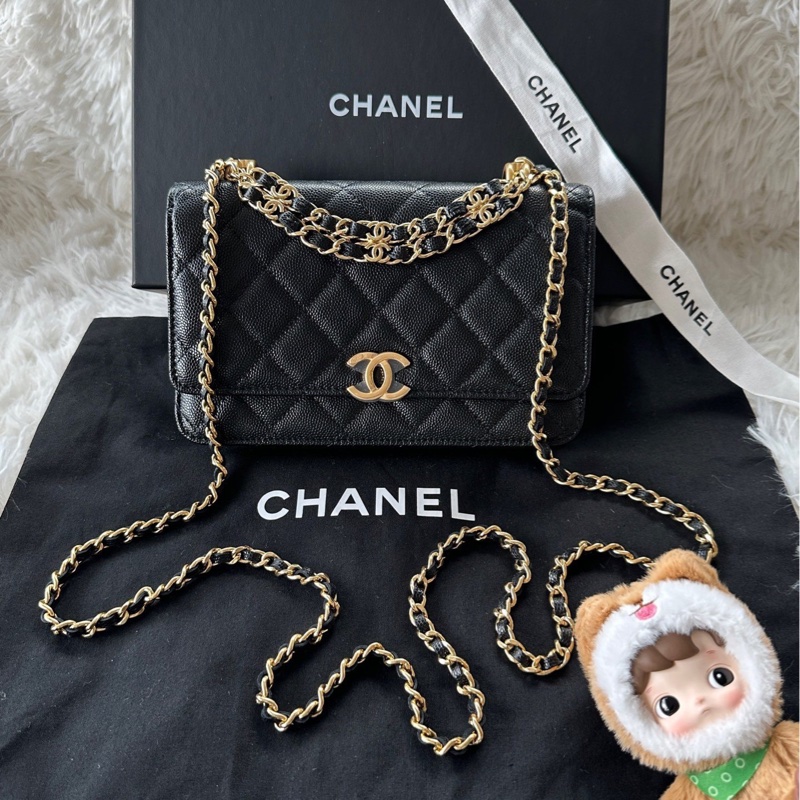 香奈兒 Chanel 23s woc 風琴包 吊墜 黑金斜挎 單肩-0
