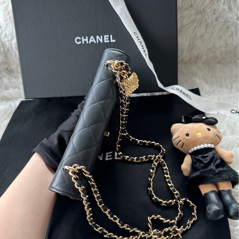 香奈兒 Chanel 23s woc 風琴包 吊墜 黑金斜挎 單肩-2