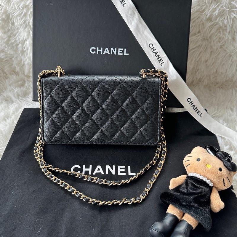 香奈兒 Chanel 23s woc 風琴包 吊墜 黑金斜挎 單肩-5