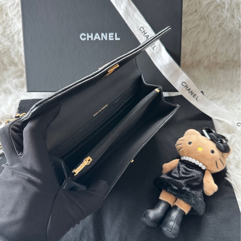 香奈兒 Chanel 23s woc 風琴包 吊墜 黑金斜挎 單肩-6