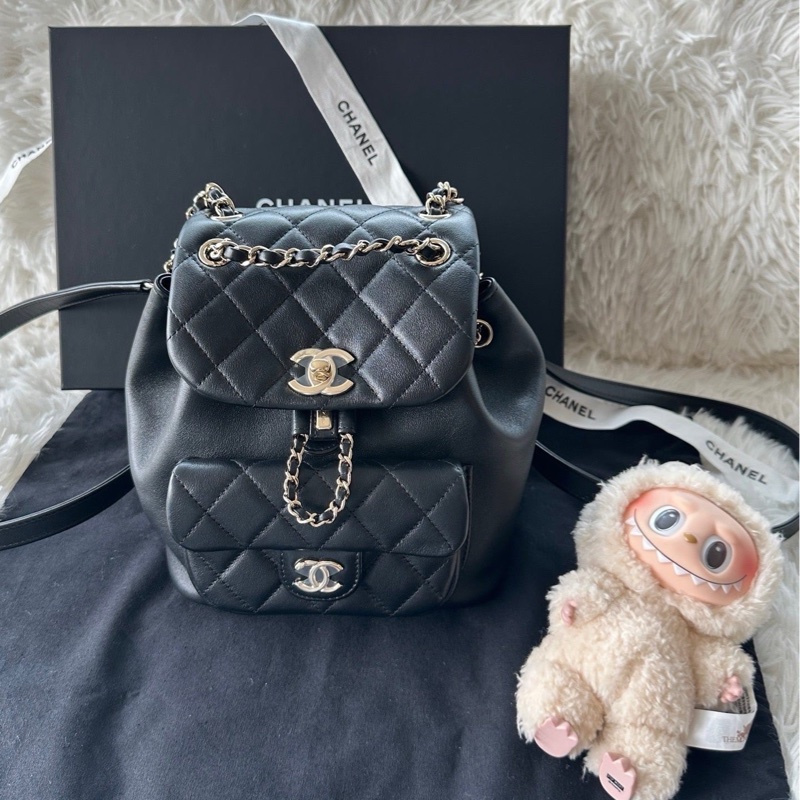 Chanel 香奈兒 24k duma 小號 牛皮 書包 背包 雙肩包 黑金-0