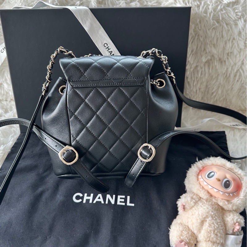 Chanel 香奈兒 24k duma 小號 牛皮 書包 背包 雙肩包 黑金-1