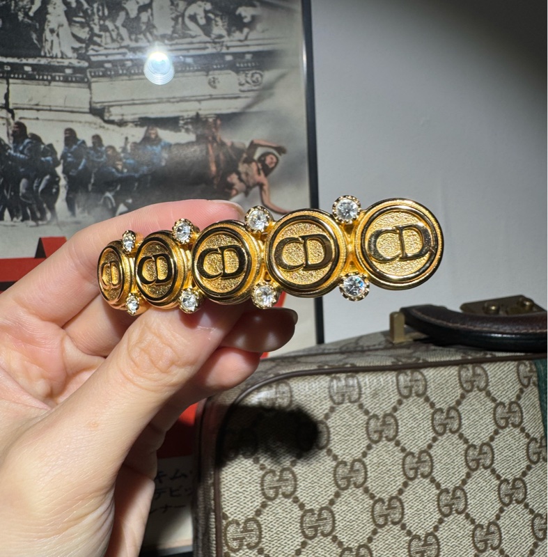 未使用品 Christian Dior CD logo 水鑽髮夾 閃石髮夾-10