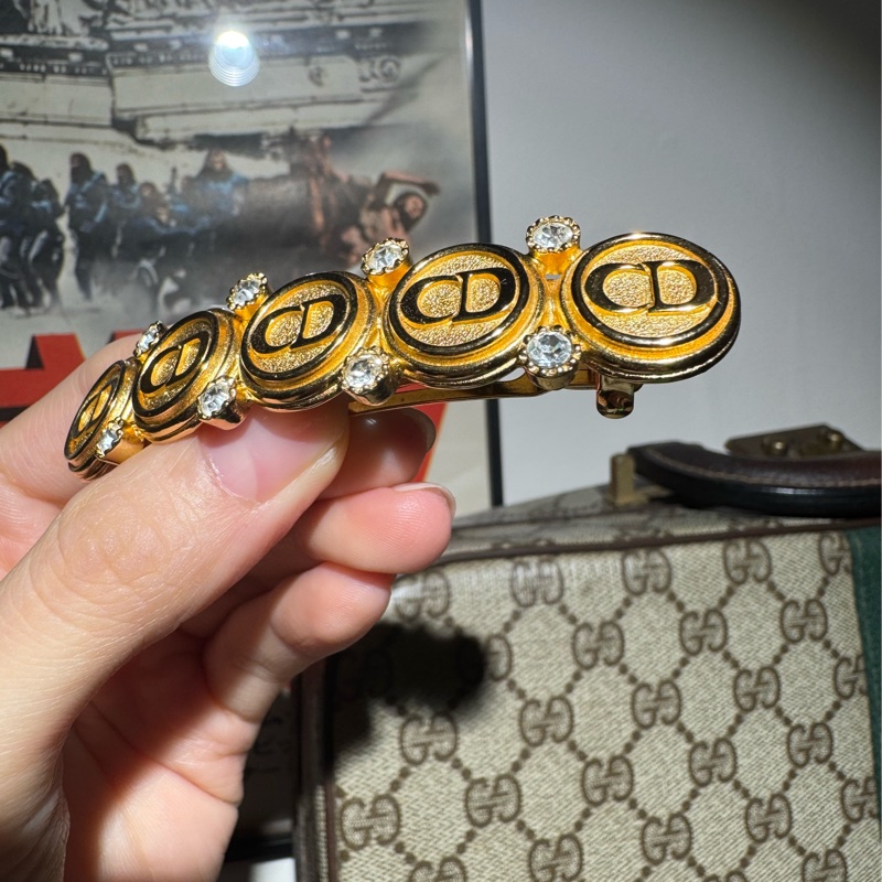 未使用品 Christian Dior CD logo 水鑽髮夾 閃石髮夾-11