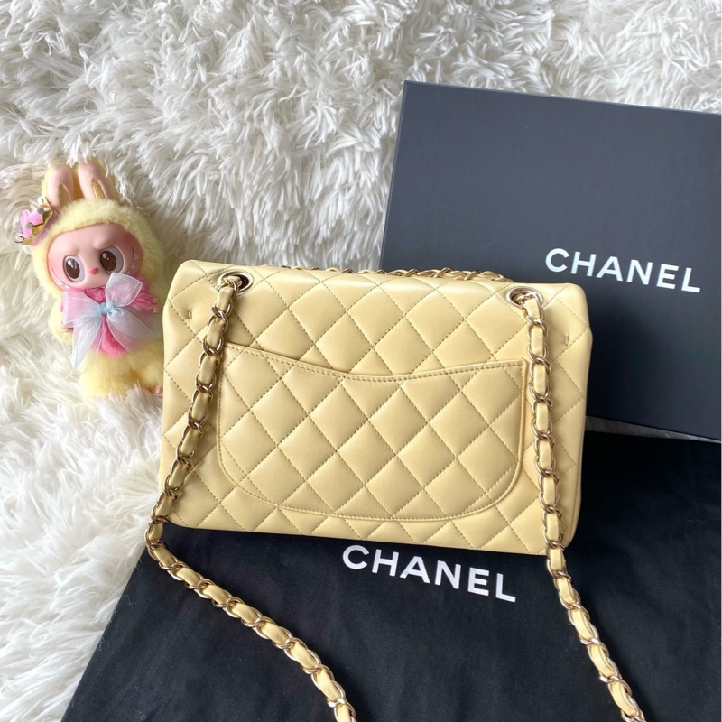 香奈兒Chanel 22p cf 小號 羊皮 淺黃色 小雞黃 奶茶色 可單肩斜挎手提-2