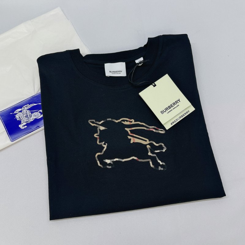BURBERRY 全新格紋簍空戰馬XS號T恤-0