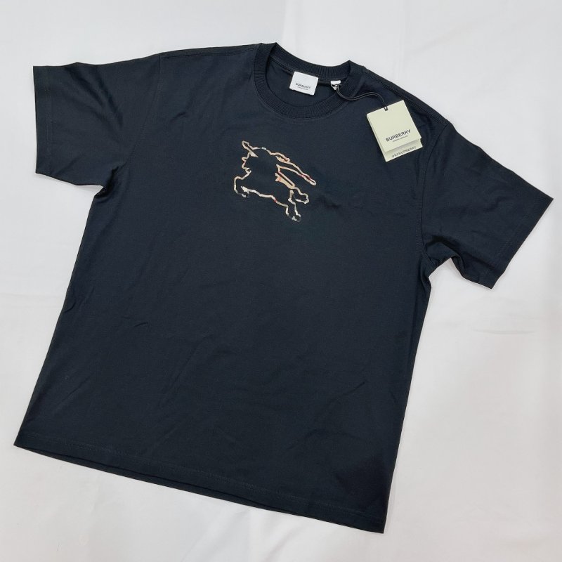 BURBERRY 全新格紋簍空戰馬XS號T恤-1