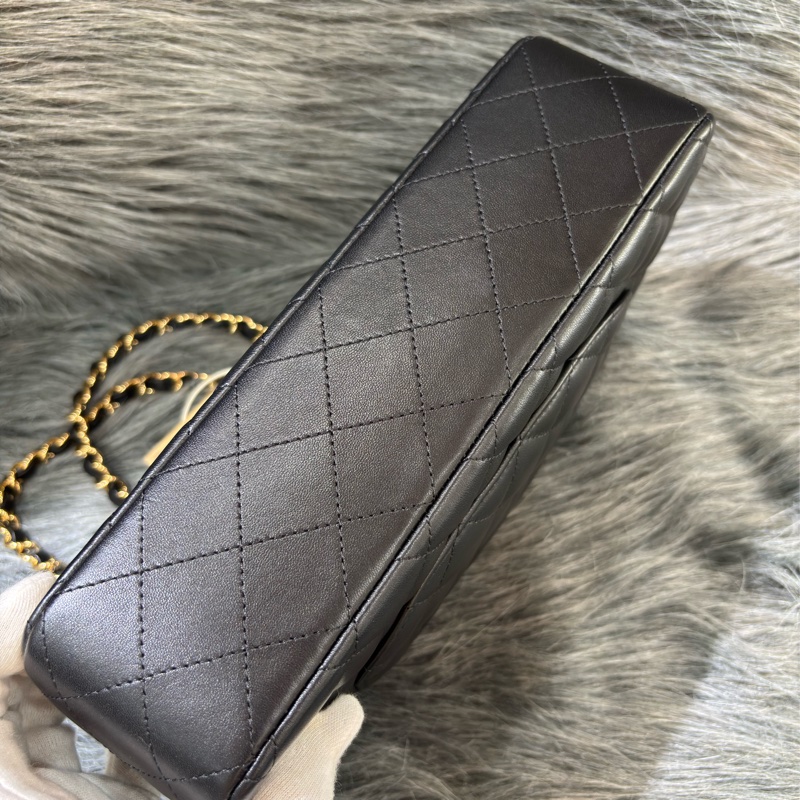 CHANEL A01112 25 COCO CF 黑色羊皮 金鍊 肩背包 口蓋包-51