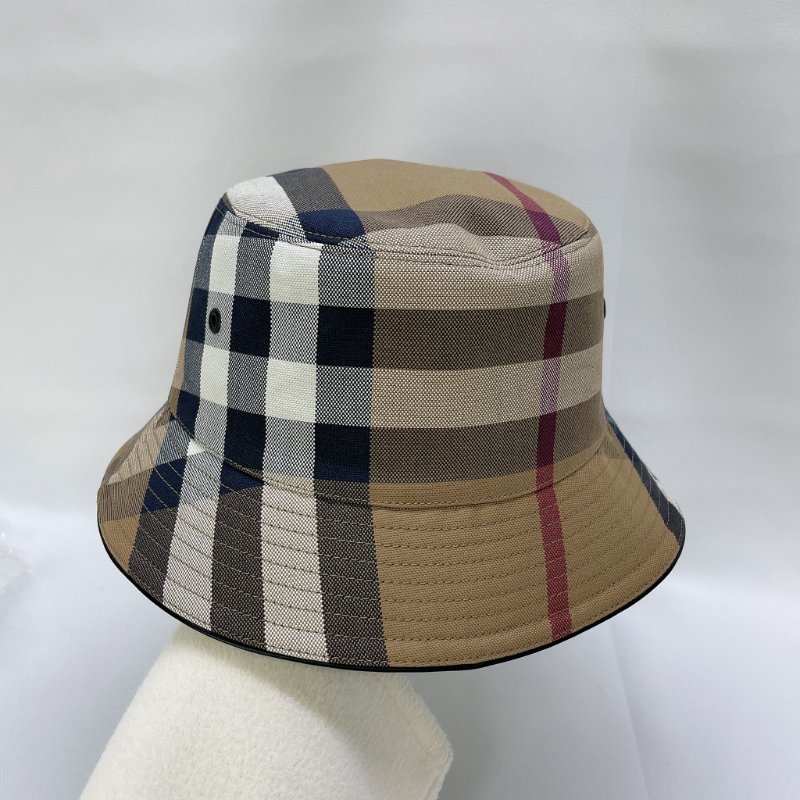 BURBERRY 全新經典皮革邊格紋漁夫帽-1