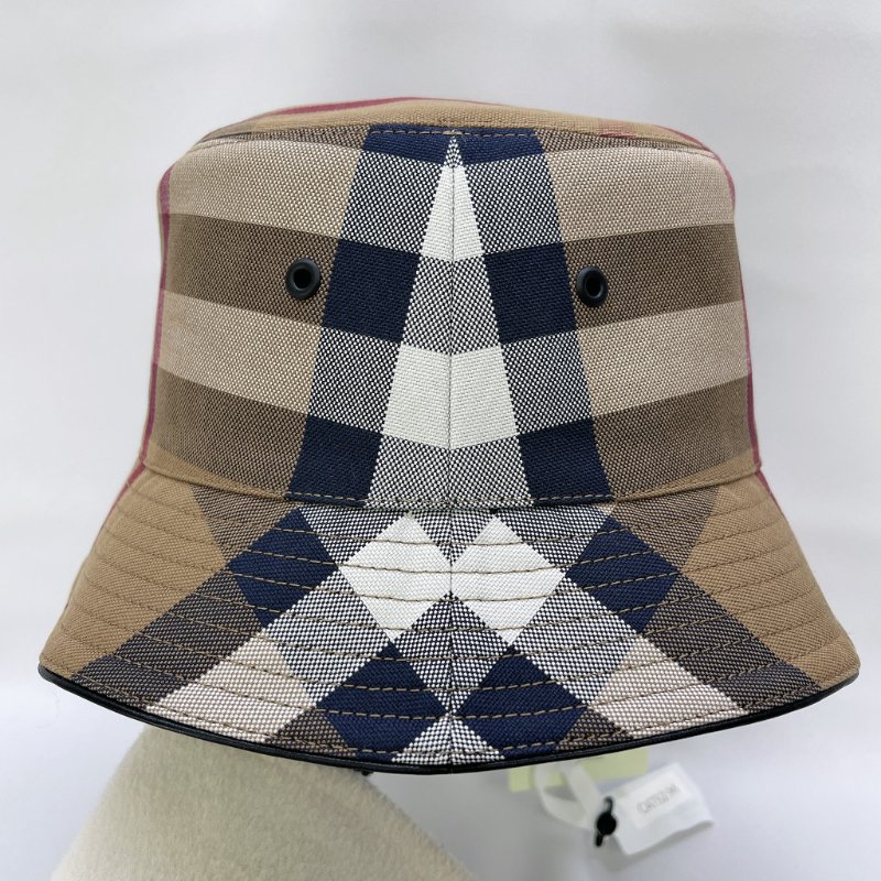 BURBERRY 全新經典皮革邊格紋漁夫帽-2
