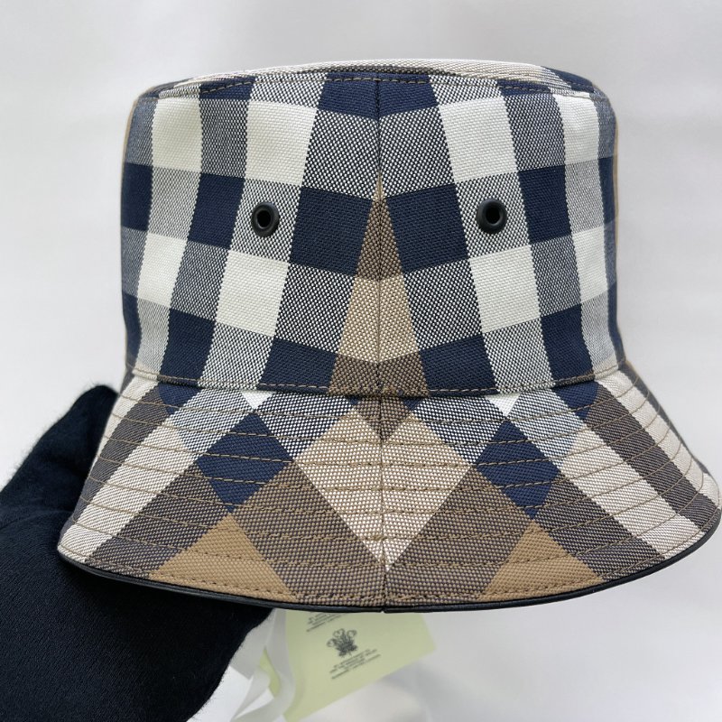 BURBERRY 全新經典皮革邊格紋漁夫帽-3