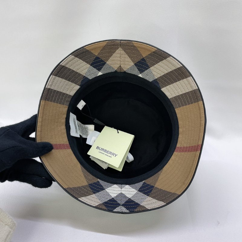 BURBERRY 全新經典皮革邊格紋漁夫帽-4