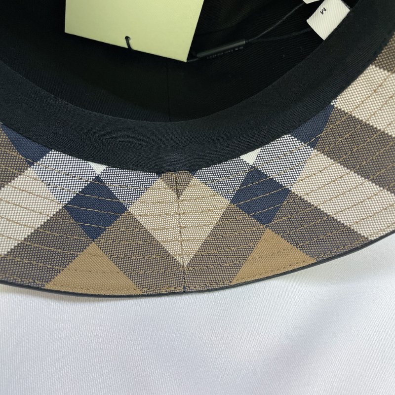 BURBERRY 全新經典皮革邊格紋漁夫帽-6