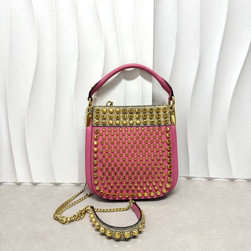 Prada / 普拉达 Margit 粉色小號鉚釘手袋-6