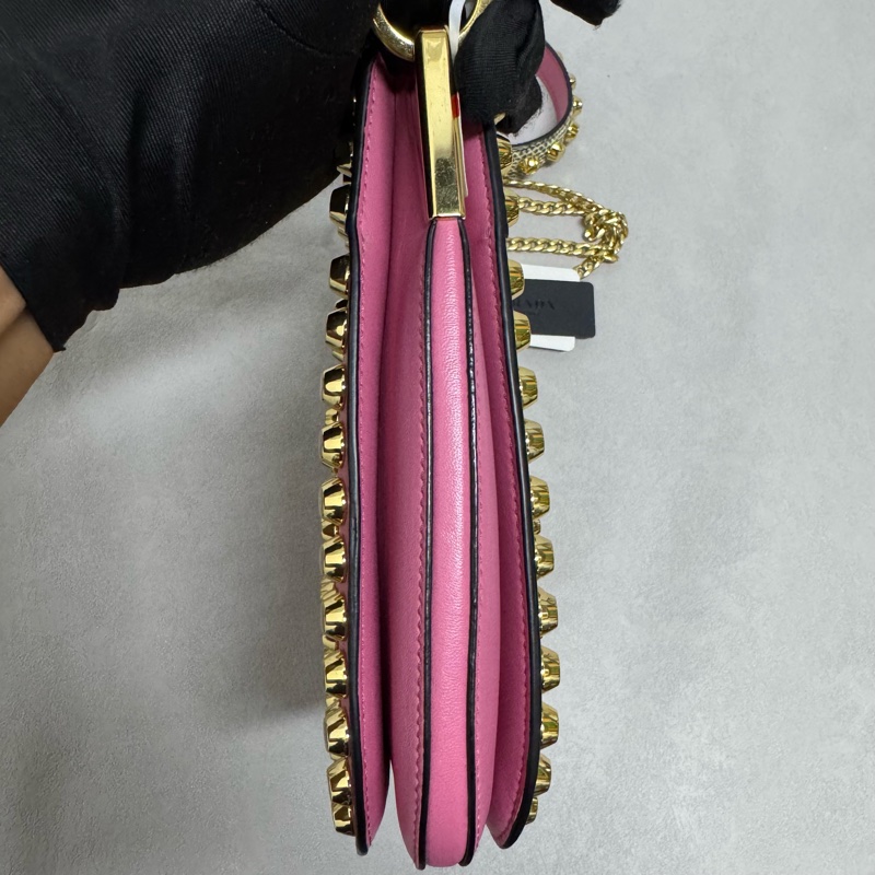 Prada / 普拉达 Margit 粉色小號鉚釘手袋-8