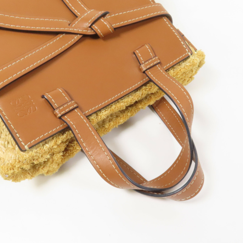 LOEWE Raffia/牛皮皮革Gate Tote Bag金扣手挽肩背兩用袋-5