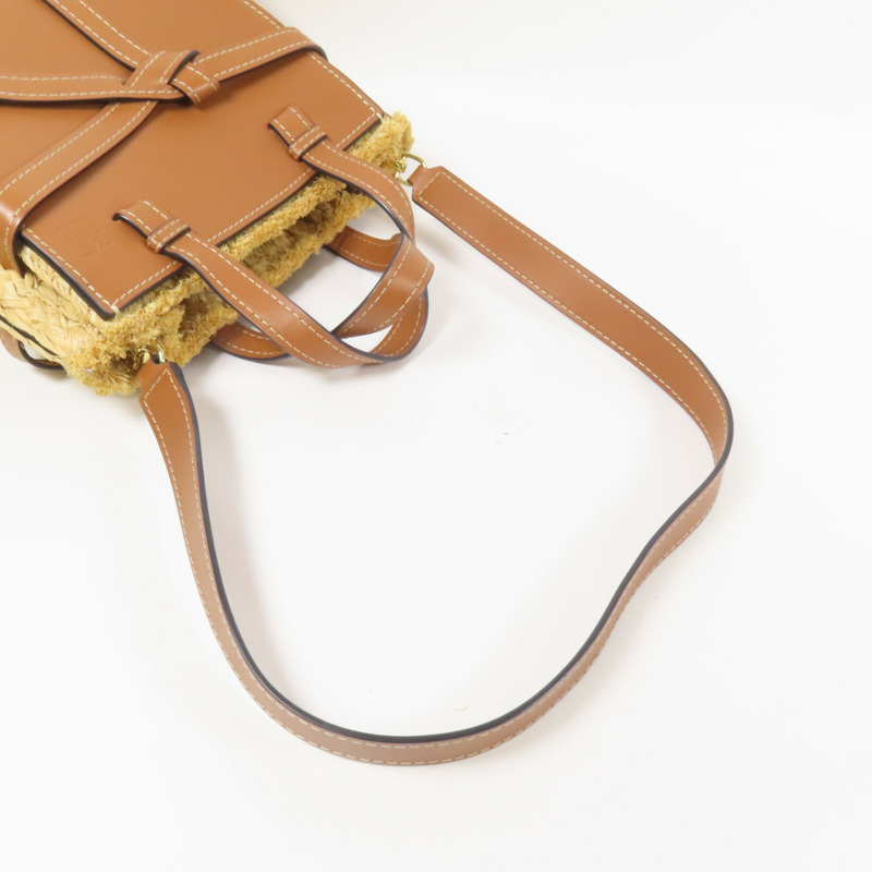 LOEWE Raffia/牛皮皮革Gate Tote Bag金扣手挽肩背兩用袋-6
