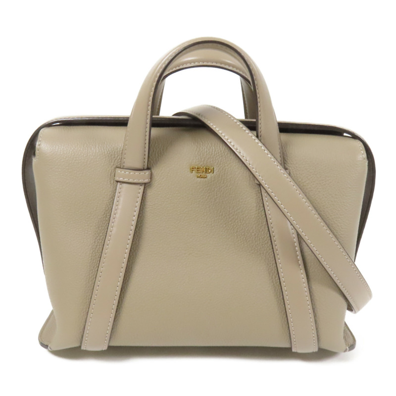 FENDI 牛皮皮革Boston 365金扣手挽肩背兩用袋米-0