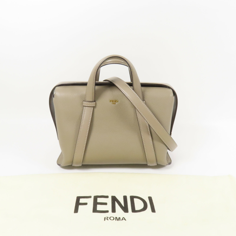 FENDI 牛皮皮革Boston 365金扣手挽肩背兩用袋米-6