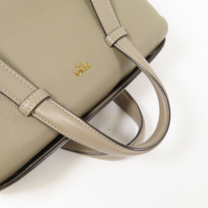 FENDI 牛皮皮革Boston 365金扣手挽肩背兩用袋米-7
