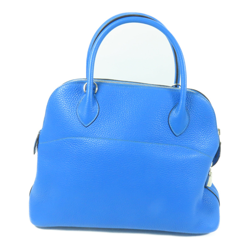 HERMES Clemence皮革Bolide 31銀扣手挽肩背兩用袋/Bleu Zanzibar-1