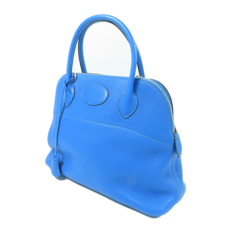 HERMES Clemence皮革Bolide 31銀扣手挽肩背兩用袋/Bleu Zanzibar-2