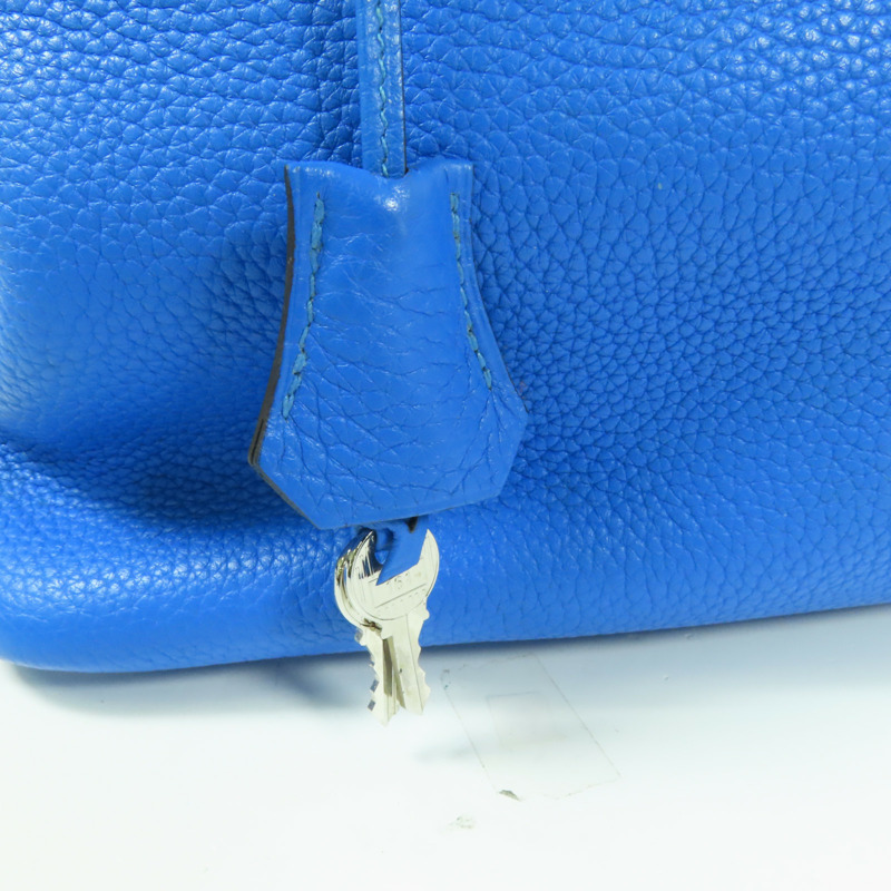 HERMES Clemence皮革Bolide 31銀扣手挽肩背兩用袋/Bleu Zanzibar-10