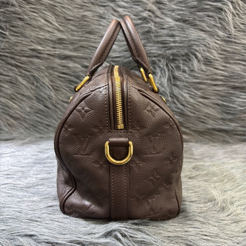 LV M40761 SPEEDY25 咖啡色荔枝皮 原花老花字紋 手提包波士頓包斜背包肩背包 美品-2