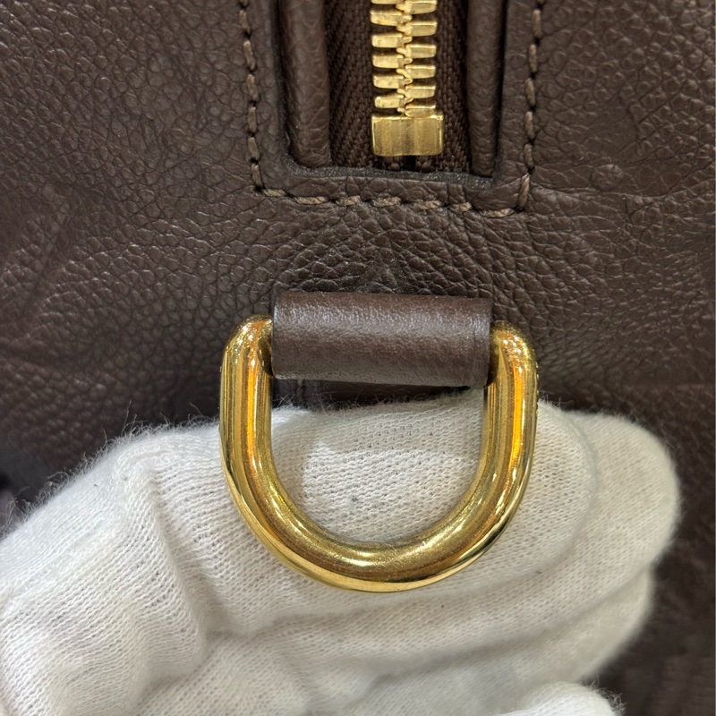 LV M40761 SPEEDY25 咖啡色荔枝皮 原花老花字紋 手提包波士頓包斜背包肩背包 美品-3