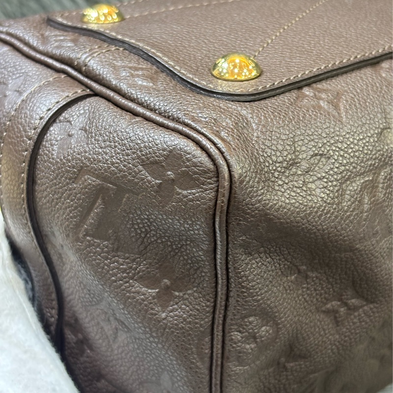 LV M40761 SPEEDY25 咖啡色荔枝皮 原花老花字紋 手提包波士頓包斜背包肩背包 美品-18